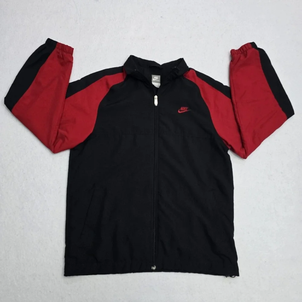 Nike Sportswear Mens Full Zip Track Jacket Black Red Colorblock Media Port Large